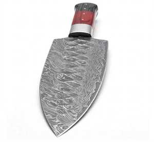 Couteau de chef artisanal en acier Damas, finition martelée, manche en bois rouge et noir - Product Image 4