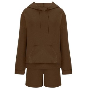 Conjuntos de Mujer: Sudadera Lisa de Manga Larga con Hombros Caídos Tallas Grandes y Pantalones Cortos de Cintura Elástica con Bolsillos Laterales OEM - Product Image 3