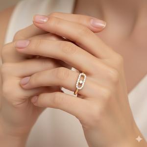 แหวนทองคำแท้ 14K แบบซ้อนได้ ประดับเพชรทรงกลม เพชรเลี้ยงในห้องปฏิบัติการ แหวนแต่งงานสำหรับผู้หญิง แหวนเพชรแบบมินิมอลชุบทองรูปทรงคลิปหนีบกระดาษ - Product Image 4