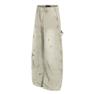 Pantalon de bûcheron délavé style américain unisexe, coupe ample, coupe droite, décontracté, coupe incurvée, en jean - Product Image 2