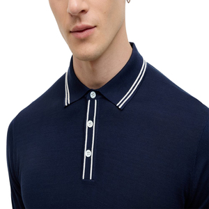 Polo en coton bleu marine à manches courtes, coupe classique, couleur unie, tricoté, style décontracté chic, respirant - Product Image 3