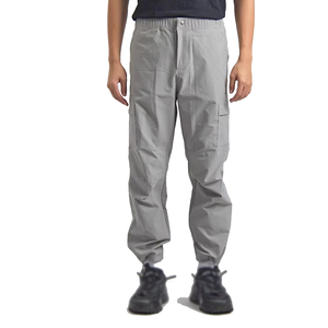 Men Gray Elastic Waist Cargo Pants Multiple Pockets Breathable Quick Dry Lightweight Casual Joggers Autumn Wear - Product Image 4