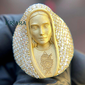 Anillo Religioso para Hombre de Plata 925, Chapado en Oro de 18K, con Diamantes Amarillos de Corte Brillante, Diamantes Cultivados en Laboratorio, Color D, Estilo Hiphop - Product Image 2