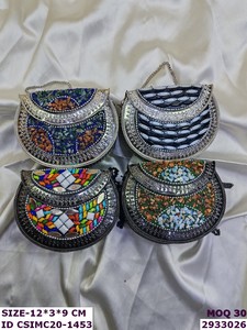 Craftstages International Handmade Mosaic Stone Metal Frame <b>Velvet</b> Lining Chain Strap Flap Closure Multi-Function Wedding - Product Image 1