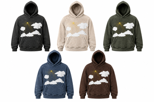 เสื้อฮู้ดสีเขียวเซจ สไตล์วินเทจ สตรีทแวร์ ผ้าฟลีซคอตตอนหนานุ่ม ปักลายเมฆและดวงอาทิตย์ ทรงโอเวอร์ไซส์ สั่งทำได้ ขายดี - Product Image 6