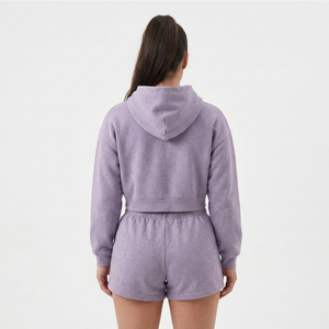 Premium Quality Women's Crop Hoodie Matching Shorts <b>Twin</b> <b>Sets</b> New Design Customized Made Women Hoodie And Shorts <b>Set</b> - Product Image 3