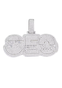 Pendentif lettre GMO en argent 925, cristal, strass, style hip-hop, bijoux unisexe, cadeau - Product Image 2