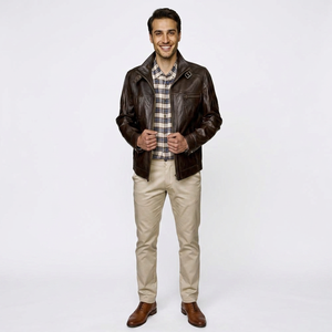 High Quality Mens Genuine <b>Leather</b> <b>Jackets</b> Latest Design with Stand Collar <b>Long</b> Sleeve Breathable and Quick Dry <b>jacket</b> for men - Product Image 1