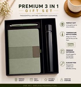 ชุดของขวัญพรีเมียม 3-in-1 พร้อมโลโก้สั่งทำ สมุดบันทึกหนัง PU ปากกา แก้วน้ำ พร้อมบริการพิมพ์ข้อความส่วนตัว สำหรับกล่องของขวัญงานประชุมทางธุรกิจ - Product Image 5