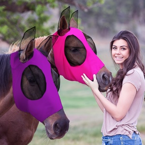 Masque anti-mouches en cuir véritable pour chevaux, protection estivale, maille respirante, protection UV, design doux pour les oreilles et le nez, pour l'équitation - Product Image 1