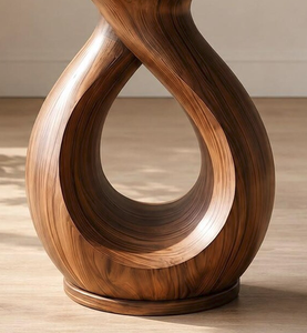 Mesa de centro redonda moderna convertible de madera con diseño acanalado, hecha a mano, para sala de estar a bajo precio - Product Image 3