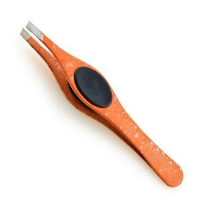 Herramientas de belleza profesionales, puntas inclinadas, pinzas para cejas, acero inoxidable, naranja, nublado, depilación de cejas con agarre de silicona inclinado - Product Image 1