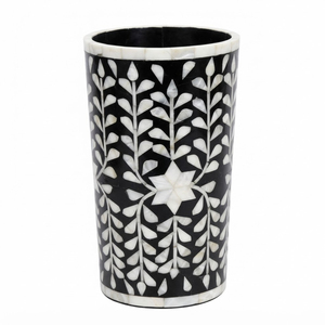 Vase à fleurs de luxe noir et blanc avec incrustation florale en os, sculpté à la main, pot décoratif de table pour hôtel et maison, vente en gros - Product Image 1