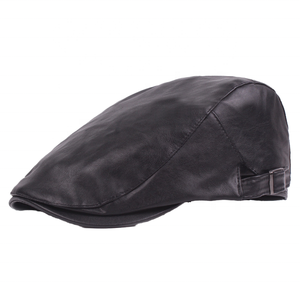 Casquette et béret ajustables en cuir PU marron pour hommes, style classique décontracté, printemps automne, adultes - Product Image 2
