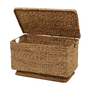 Minimalist Handwoven Wicker Bed End Storage <b>Trunk</b>, Natural Water Hyacinth Blanket Basket With Lid For Home Decor - Product Image 2