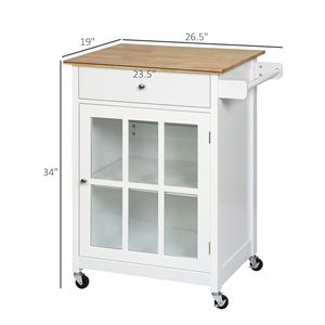 Elegante Carrello da Cucina Bianco con Design Moderno, Porta in Vetro, Impugnatura Metallica e Portasciugamani per Uso Versatile - Product Image 3