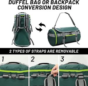 Sac à dos en nylon vert 50-70L avec bretelles réglables et poches latérales pour activités de plein air - Product Image 6