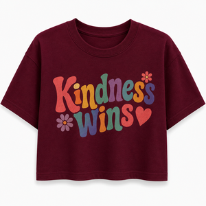เสื้อครอปท็อปผู้หญิง แขนสั้น คอกลม ลาย Kindness Wins ผ้าฝ้ายแท้ 100% ระบายอากาศได้ดี สวมใส่สบายๆ สำหรับฤดูใบไม้ผลิและฤดูร้อน น้ำหนัก 180 กรัม - Product Image 1