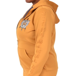 Sweat-shirt à capuche zippé orange pour femme, manches longues, poches avant, motif brodé, vêtement décontracté et sportif - Product Image 3