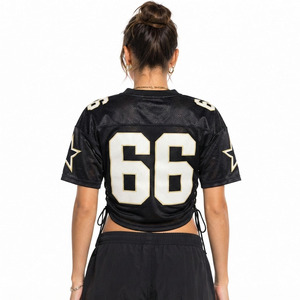 Camiseta Deportiva Corta de Fútbol con Cordones Laterales Estilo Y2K, Malla Negra, Estampado de Número Universitario, Personalizable con Logotipo, Informal, Vintage, para Mujer, Verano - Product Image 2
