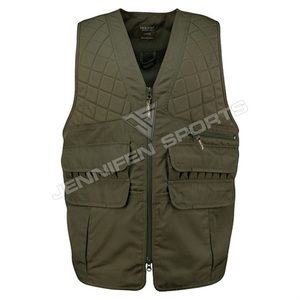 Gilet de chasse d'extérieur en gros, débardeur vert sans manches, multi-poches, respirant, en toile 100% coton - Product Image 1