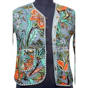 High Quality Breathable Eco-Friendly Knitted Floral Block Printed Cotton <b>Quilted</b> Autumn Winter Women's Short <b>Jacket</b> Button Front - Product Image 4