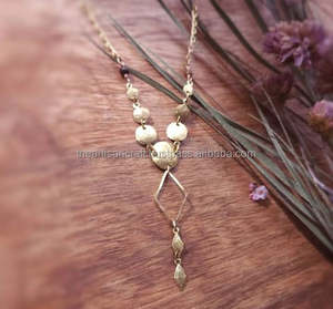 Collier en Y ou Lariat en laiton martelé fait à la main avec un design délicat en forme d'oeil de tigre et des fonctionnalités au toucher réel par Artisan Craft - Product Image 5