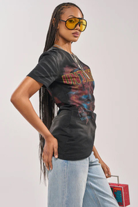 Untamed Print <b>Asymmetric</b> T-Shirt Women Street Style Casual Short Sleeve Black Galaxy Design Summer Fashion <b>Top</b> - Product Image 2