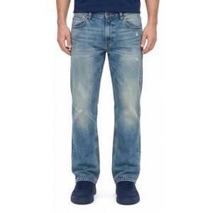 Pantalones Vaqueros de Mezclilla Lavada con Efecto Whisker, Color Azul Cielo, Duraderos, Suaves, de Algodón Puro, Alta Calidad, al por Mayor, Corte Relajado para Hombre - Product Image 2