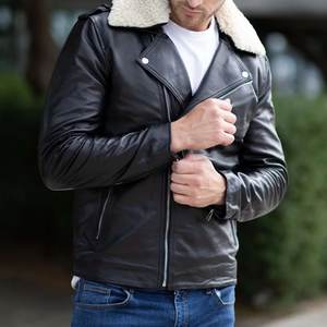Nueva chaqueta negra RTS con logotipo personalizado para hombre, con cuello de piel, estilo vintage, chaqueta de cuero para hombre, chaqueta streetwear, chaqueta de invierno de alta calidad - Product Image 3