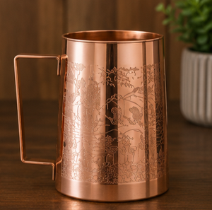 Carafe à eau en cuivre avec motif paysager gravé, design vintage, poignée, vaisselle de luxe écologique pour la maison - Product Image 6