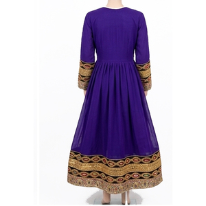 Vestido Afgano Kuchi Formal Tribal Modesto para Mujer, Diseño Sencillo con Cintura Natural, Recto, Bordado Sólido - Product Image 3