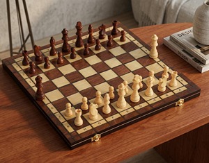 Échiquier en bois de haute qualité pour la famille, disponible dans toutes les tailles, au meilleur prix, avec sculpture sur le thème des jeux d'échecs - Product Image 3