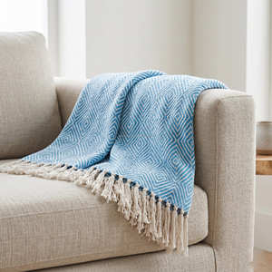 Cotton Textured <b>Throw</b> Blanket in Dusty Rose with Fine Linear Pattern and Fringe <b>for</b> Sofa <b>Chair</b> and Contemporary Home Décor - Product Image 6