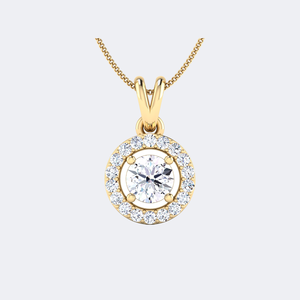 Collier pendentif solitaire halo avec diamant rond brillant de 0,65 carat cultivé en laboratoire |   Bijoux raffinés intemporels pour un usage quotidien - Product Image 2