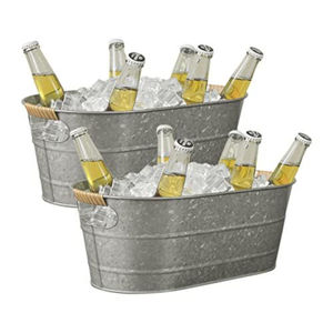 Enfriador de bebidas de metal galvanizado Royal con asas de madera para el hogar y eventos, cubo enfriador de vino para bar. - Product Image 6