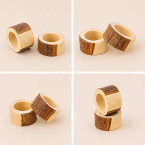 Anneaux de serviette en bois naturel faits à la main avec bord brut, porte-serviettes en bois pour mariage et décoration de table écologique - Product Image 6
