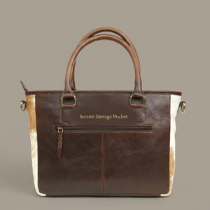 Premium Hair On Hide Leather Crossbody Bag | Handmade Western Shoulder Purse Black <b>Tan</b> <b>Brown</b> Rustic Messenger Tote Handbag - Product Image 4