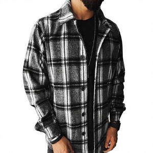 Chemise en flanelle à carreaux pour hommes, style décontracté chic, col rabattu, manches longues, automne, 100% polyester, tissu tissé anti-plis - Product Image 1