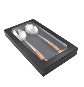 Cuillères en rotin et acier inoxydable, 5 pièces, manche en rotin avec boîte d'emballage noire, couverts en acier inoxydable - Product Image 3