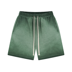 Shorts vintage pour hommes en coton 100% délavé à l'acide, ourlet brut, taille mi-haute élastique, décontracté, en molleton bouclette à séchage rapide - Product Image 6