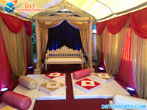 Decoración de Escenario para Nikkah, Columpio de Madera Tratada de Color Personalizado, Jhoola Duradero y Vibrante para Ceremonia de Mehndi, Boda India - Product Image 4