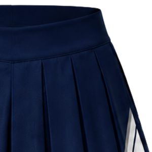 Jupe plissée bleu marine pour cheerleading avec bordure rayée jaune et blanche, uniforme de performance athlétique pour femmes et filles, tenue d'équipe - Product Image 3