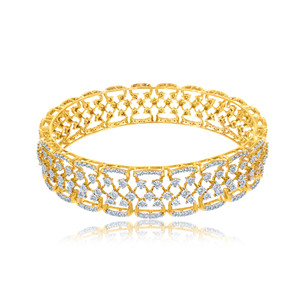 Luxury Women's 18K Yellow Gold Lab Grown Diamond Brilliant Cut Classic <b>Bangle</b> <b>Bracelet</b> Multi-Row Mesh Circular Clasp Design - Product Image 1