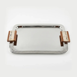 Bandeja Rectangular de Diseño Industrial con Patrón de Metal y Madera para Servir Comida en Mesa de Comedor, Bandejas para Servir en Hogares y Hoteles - Product Image 3