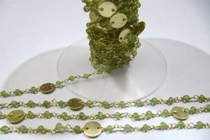 Natural Peridot Rondelle Faceted Beads 3-4mm Brass <b>Rosary</b> Chain - Product Image 2
