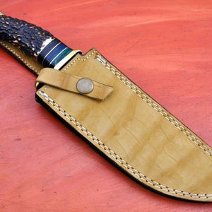 Cuchillo Bowie de Acero Damasco D2 Hecho a Mano con Mango de Hueso de Camello, Funda de Cuero Fino, Cuchillo Industrial para Bricolaje, Camping y Actividades al Aire Libre, OEM - Product Image 4