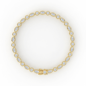 Elegante pulsera de diamantes redondos y marquise, oro de 14K y 18K, patrón alternado, engaste de puntas, joyería fina, regalo de boda para mujer - Product Image 5
