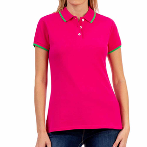 Polo para Mujer Personalizado de Manga Corta, Color Rosa Intenso, Estilo Pique, Top Ventas de Verano, Casual, Corte Ajustado, Cuello con Ribete, Ropa de Trabajo - Product Image 5