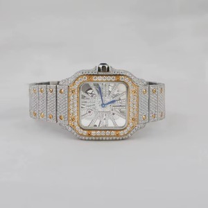Luxury Stainless Steel Quartz Pointer Dial Square <b>Case</b> Iced Out Moissanite Hip Hop Style Unisex <b>Watch</b> India - Product Image 3